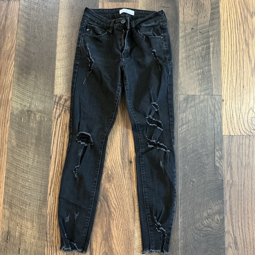 KanCan‎ Women's Distressed Skinny Jeans Black Size 3/25 Raw Hem Stretch